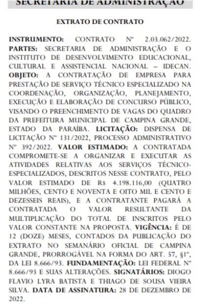 Concurso Campina Grande PB: Banca definida