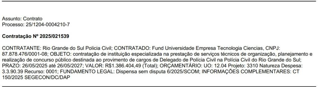 Concurso PC RS Delegado: banca contratada