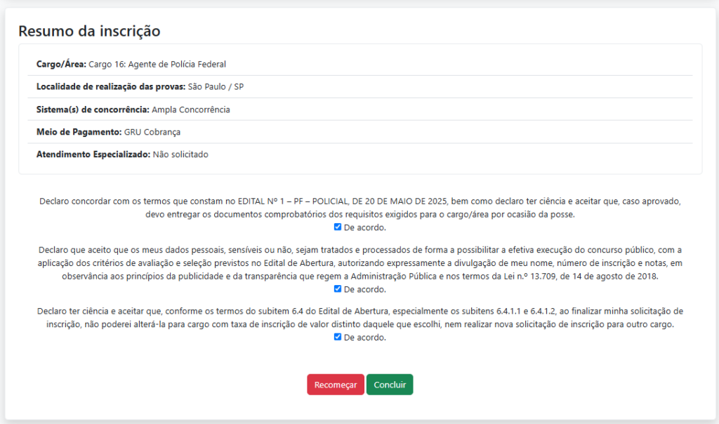 Inscrição do Concurso PF: Passo 14