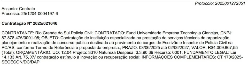 Concurso PC RS: Banca contratada