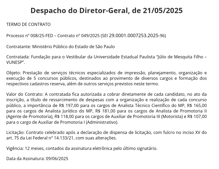 Concurso MP SP: banca definida