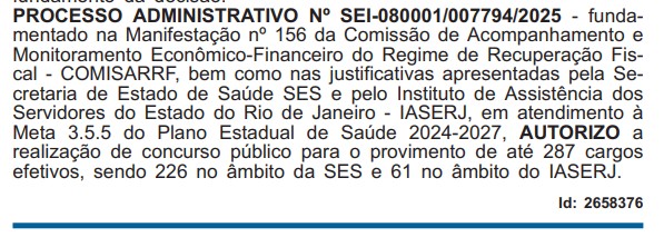 Concurso SES RJ: Autorizado