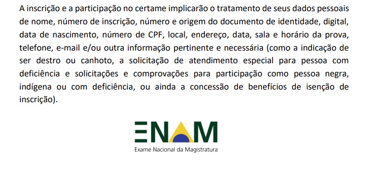 Tratamento de dados pessoais no Exame Nacional da Magistratura, o ENAM.