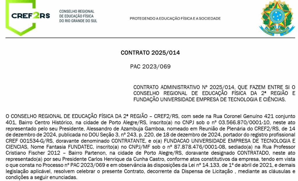 Contratação da banca FUNDATEC para o concurso CREF RS