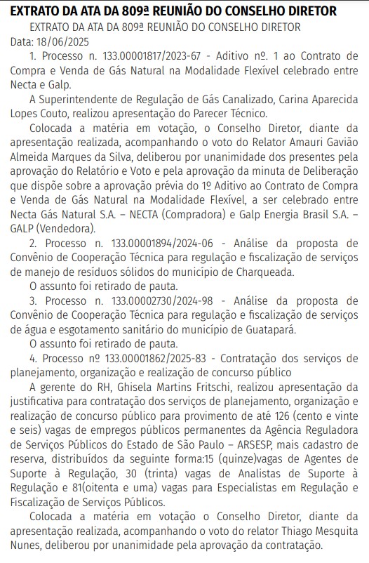 Ata de reunião do concurso ARSESP