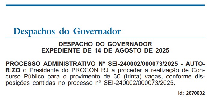 Concurso PROCON RJ autorizado