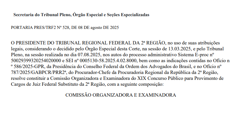 Concurso TRF 2 Juiz: comissão alterada