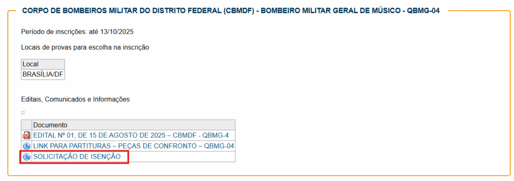 Concurso Bombeiros DF: Isenção de taxa