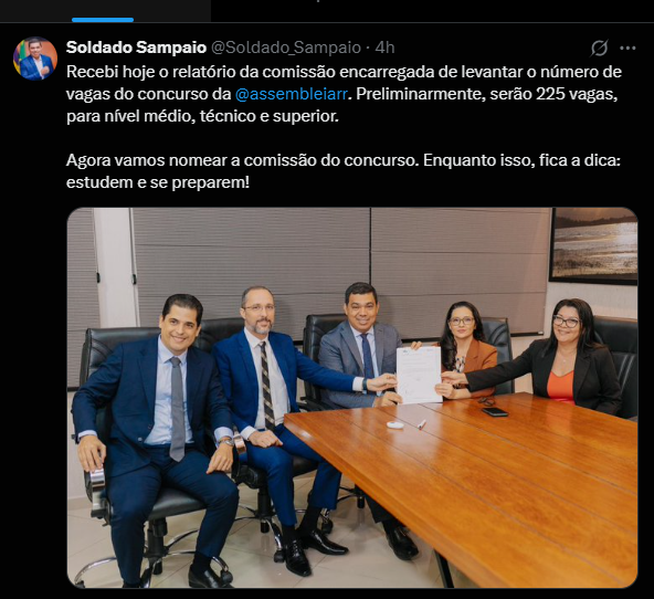 Concurso ALE RR: Presidente da casa anuncia concurso com 225 vagas