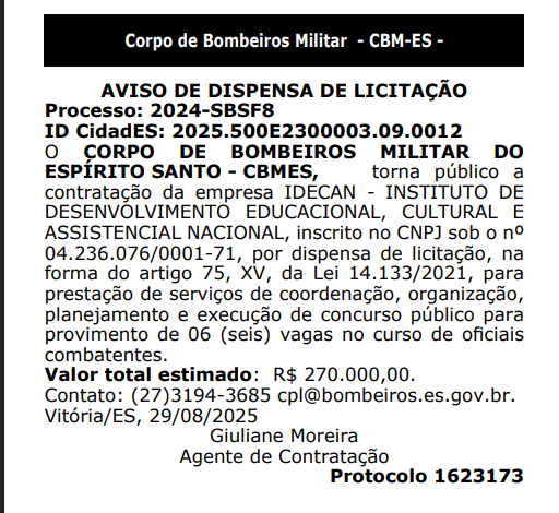 Concurso Bombeiros ES: Banca definida