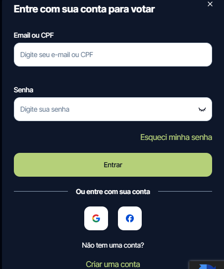 Prêmio Reclame Aqui 2025: tela de login