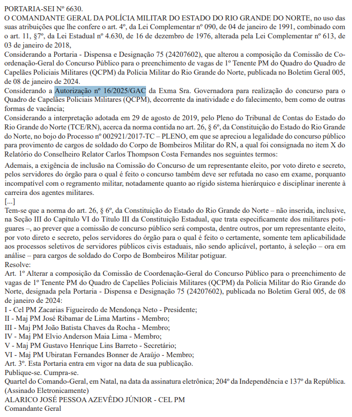 Concurso PM RN Oficial: comissão formada