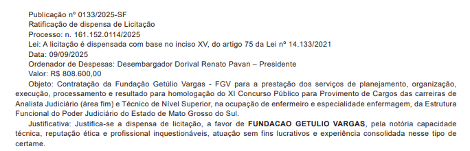 Concurso TJ MS: banca definida! FGV