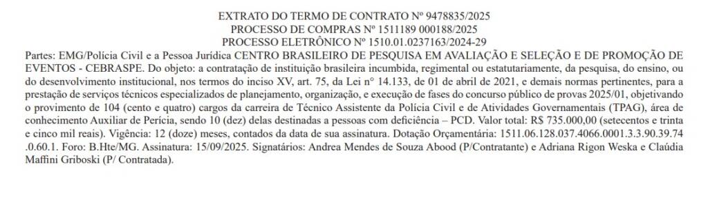 Concurso PCMG Administrativo: banca contratada