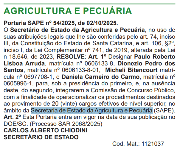 Concurso SAPE SC: comissão formada