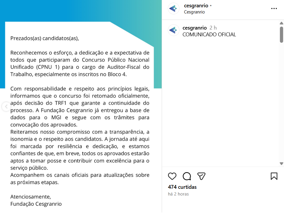 Concurso AFT: Comunicado oficial Cesgranrio

