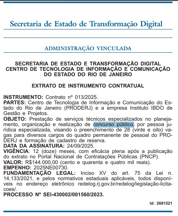 Concurso PRODERJ: Banca contratada