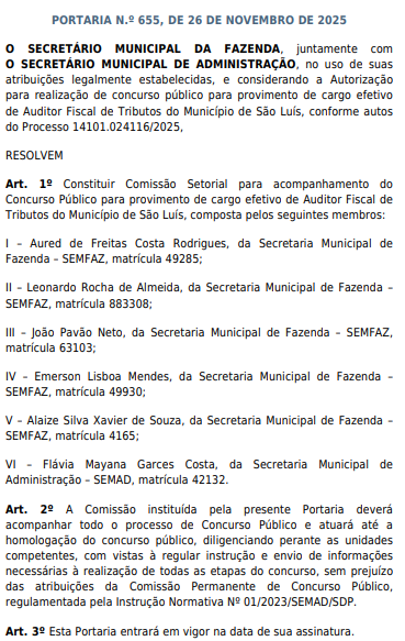 Concurso ISS São Luís MA: comissão formada