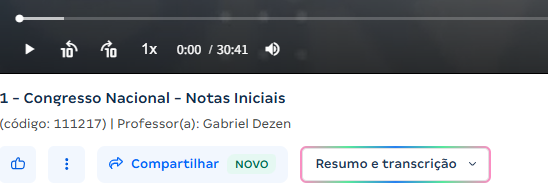 Videoaulas autossuficientes: barra de interação