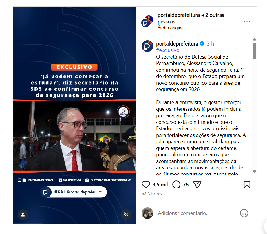 Concurso Segurança PE: editais confirmados para 2026