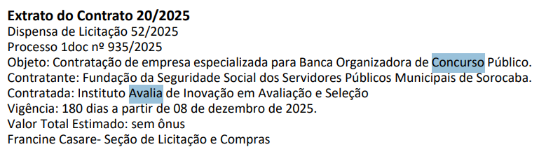 Concurso FUNSERV Sorocaba SP: banca definida