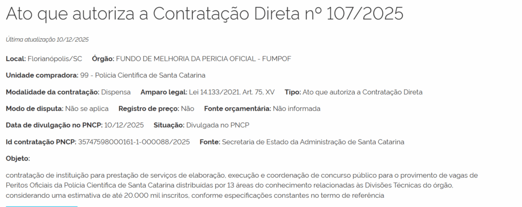 Concurso IGP SC: Autorização para contratação de banca