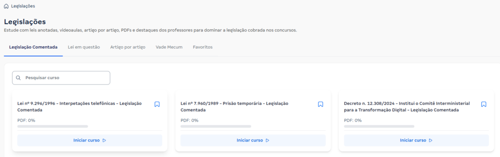 Legislação Comentada: demonstrativo da seção 

