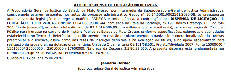 Concurso MP MT Promotor: FGV é a banca! Edital em breve