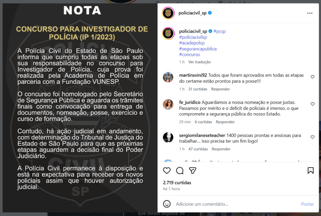 Concurso Polícia Civil SP: Parecer sobre nomeações