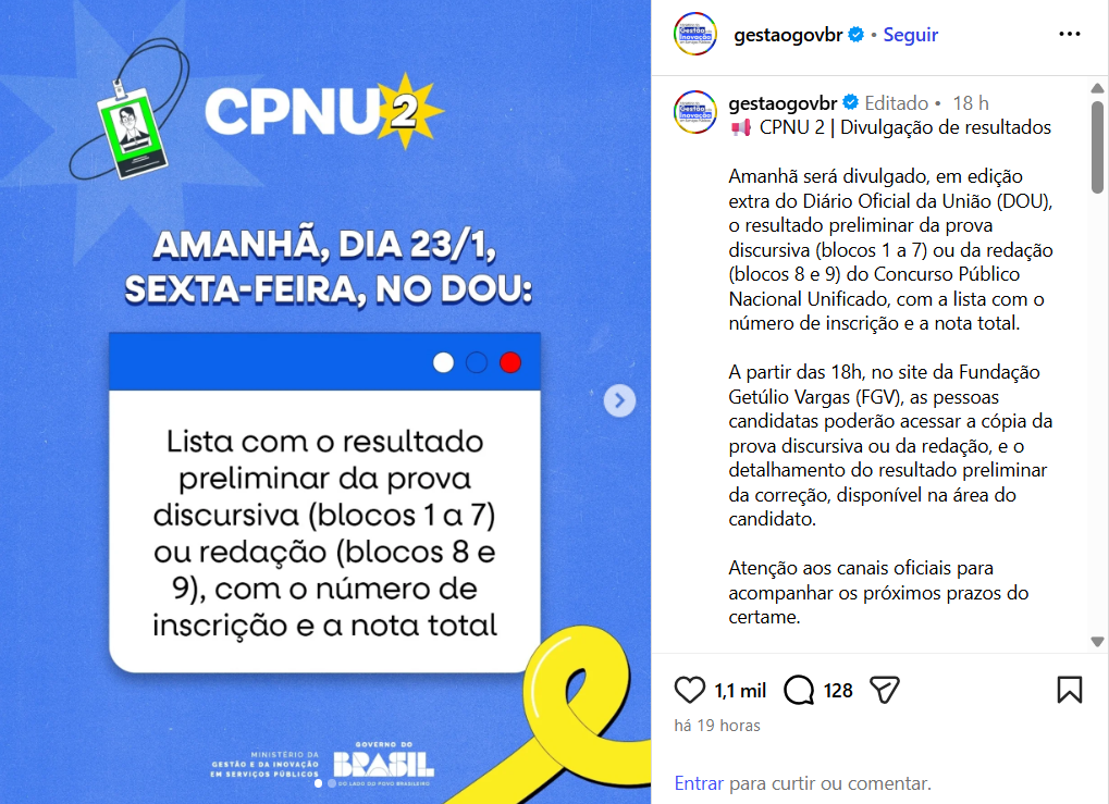 CNU 2: Resultado preliminar da prova discursiva