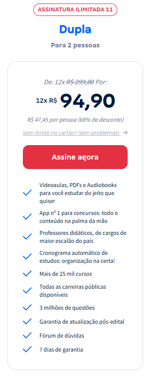 Assinatura Ilimitada com desconto: detalhamento do plano (exemplo) 
