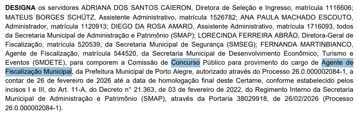 concurso Porto Alegre RS: comissão formada