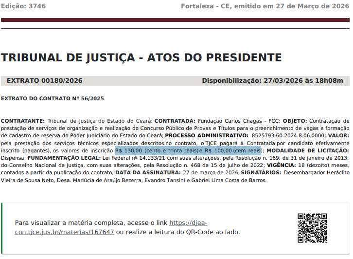 Concurso TJ CE: banca contratada