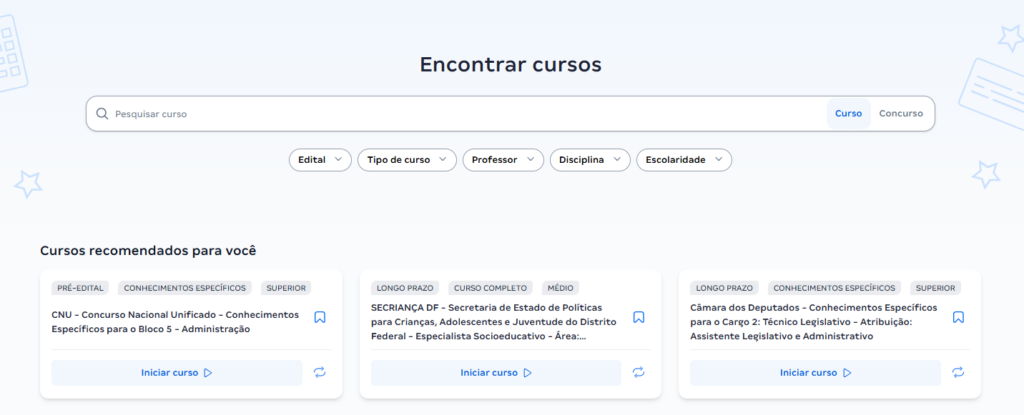 Recomendação de cursos: página de acesso (web) 