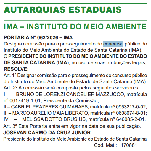 concurso IMA SC: comissão formada