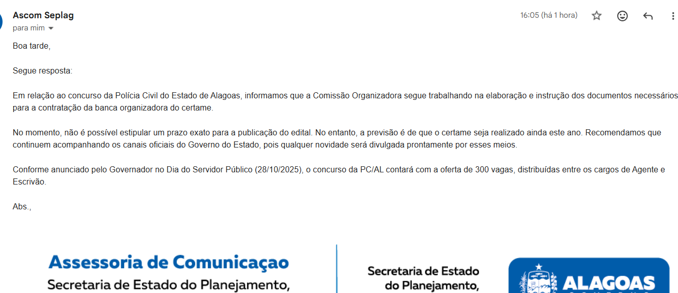 Concurso PC AL: banca em definição