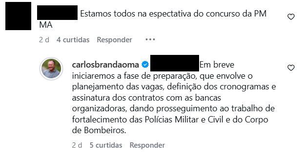 Concursos Segurança MA: resposta do governador Carlos Brandão 
