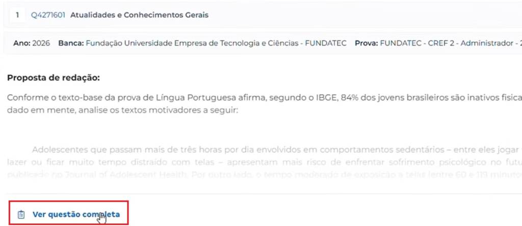 Correção Inteligente das Discursivas: acessando a questão 
