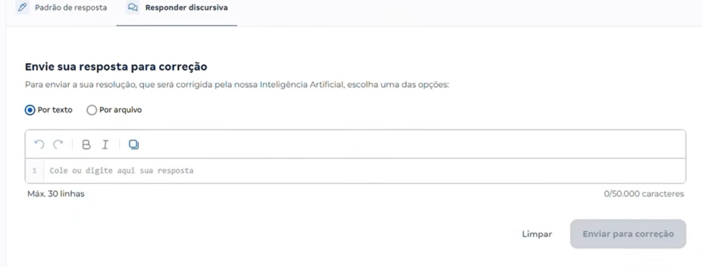 Correção Inteligente de Discursivas: diferentes formas de submissão de texto 
