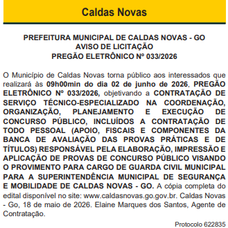 Concurso Caldas Novas GO: banca em definição