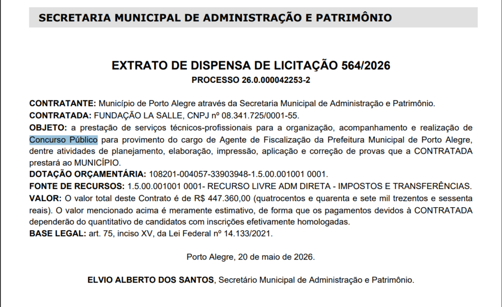  Concurso Porto Alegre RS: banca definida