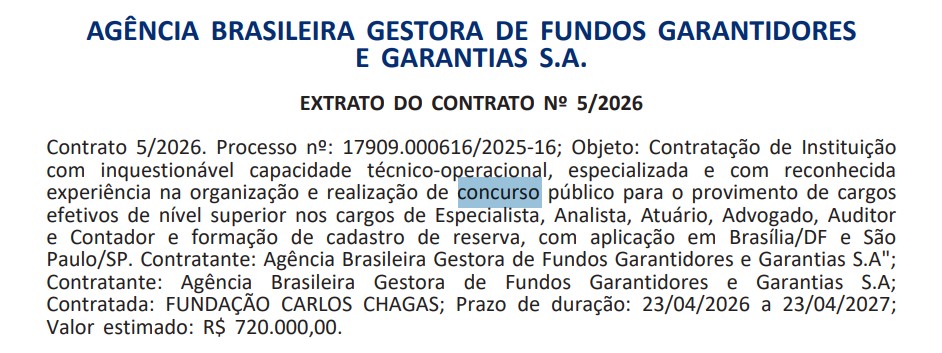 Extrato do contrato do Concurso ABGF