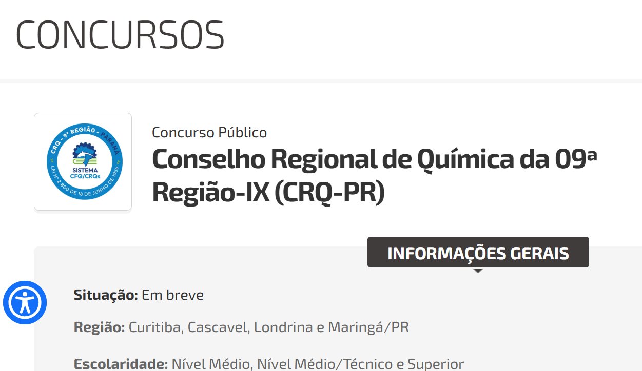 Figura 1 - página de acompanhamento do Concurso CRQ PR no Quadrix