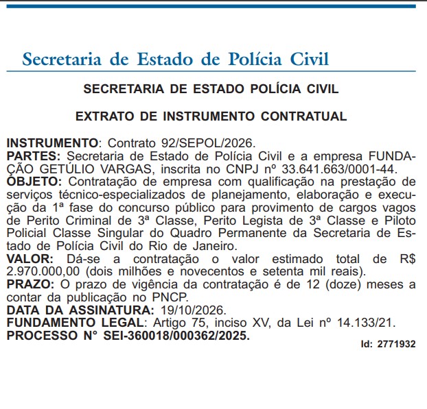 Concurso Polícia Civil RJ: Banca contratada