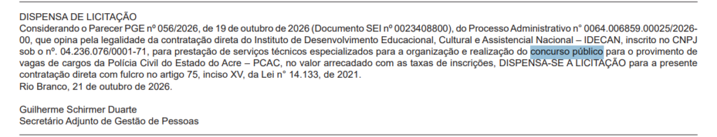 Concurso PC AC: Banca definida